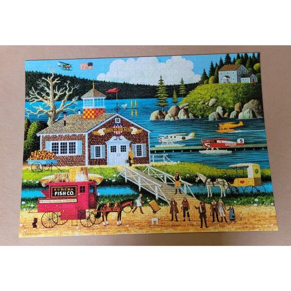 Charles Wysocki 1000 Pc Jigsaw Puzzle Sea Planes Airport Dock Horses Complete - Picture 1 of 7